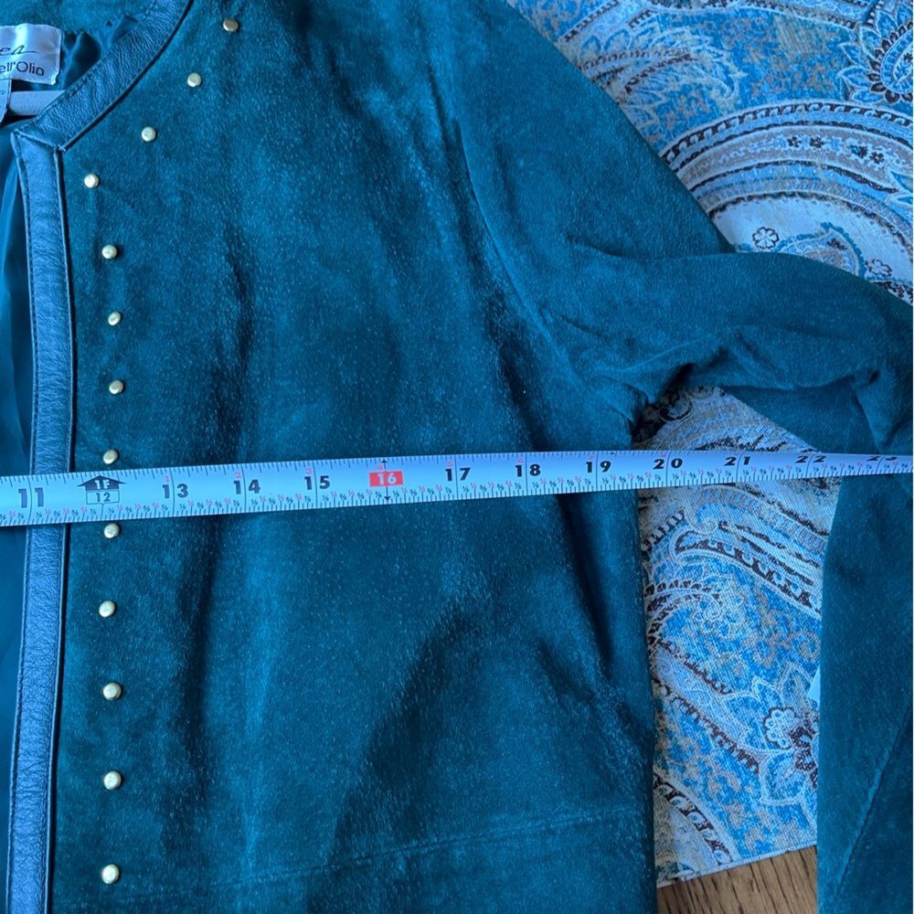 Linea Louis DellOlio Leather Studded Jacket Emerald Green Vintage Blazer Coat - Picture 7 of 11